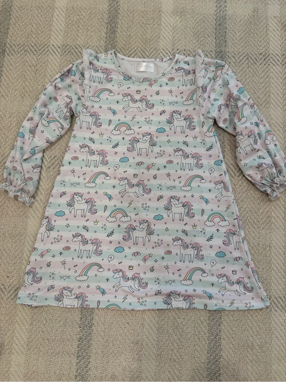 Cecil & Lou Pastel Unicorn Rainbow Knit Long Sleeve Dress - Size 5